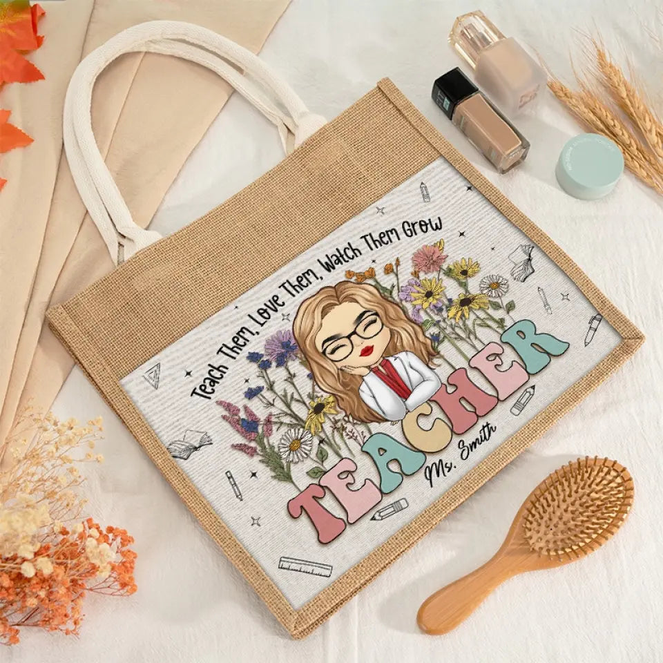 Enseigner est une œuvre de cœur - Sacs fourre-tout personnalisés pour enseignants, sacs fourre-tout en jute, sacs de plage - Cadeau pour enseignants