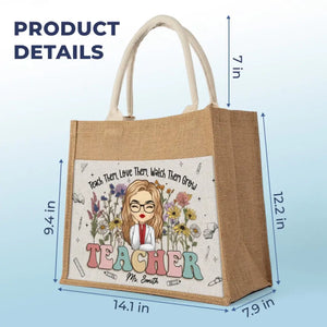 Enseigner est une œuvre de cœur - Sacs fourre-tout personnalisés pour enseignants, sacs fourre-tout en jute, sacs de plage - Cadeau pour enseignants