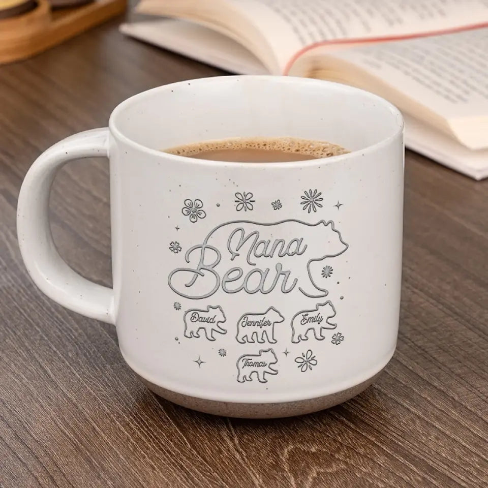 Mama Bear - Family Personalized Custom Pottery Mug - Gift For Mom, Grandma