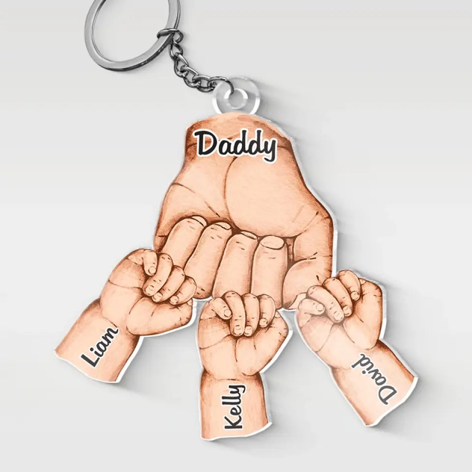 Papa, tiens nos mains un petit moment et tiens nos cœurs pour toujours - Porte-clés personnalisé en acrylique de forme personnalisée pour la famille - Cadeau pour papa, grand-père