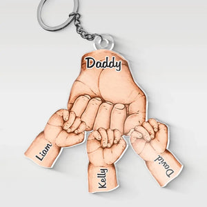 Papa, tiens nos mains un petit moment et tiens nos cœurs pour toujours - Porte-clés personnalisé en acrylique de forme personnalisée pour la famille - Cadeau pour papa, grand-père