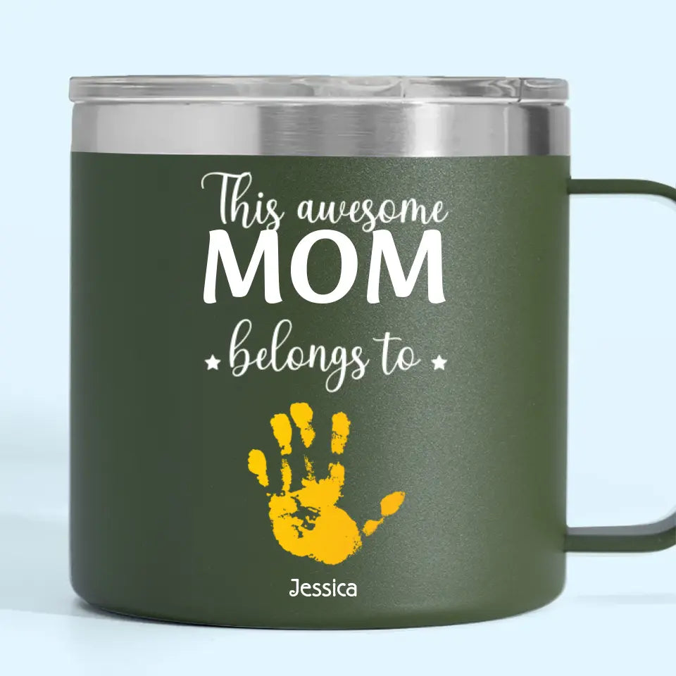 Ces mains tiennent votre cœur pour toujours - Gobelet personnalisé en acier inoxydable de 14 oz avec poignée - Cadeau pour maman, grand-mère