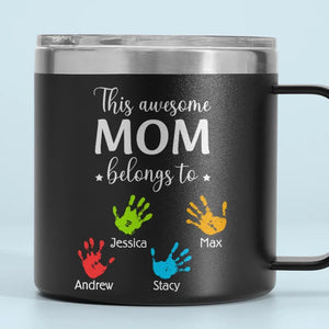 Ces mains tiennent votre cœur pour toujours - Gobelet personnalisé en acier inoxydable de 14 oz avec poignée - Cadeau pour maman, grand-mère