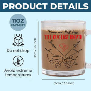 De notre premier baiser jusqu'à notre dernier souffle - Tasse en verre personnalisée pour couple - Cadeau pour mari et femme, anniversaire