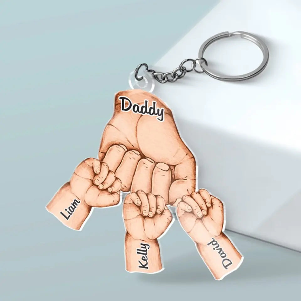 Papa, tiens nos mains un petit moment et tiens nos cœurs pour toujours - Porte-clés personnalisé en acrylique de forme personnalisée pour la famille - Cadeau pour papa, grand-père