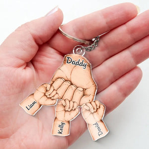 Papa, tiens nos mains un petit moment et tiens nos cœurs pour toujours - Porte-clés personnalisé en acrylique de forme personnalisée pour la famille - Cadeau pour papa, grand-père