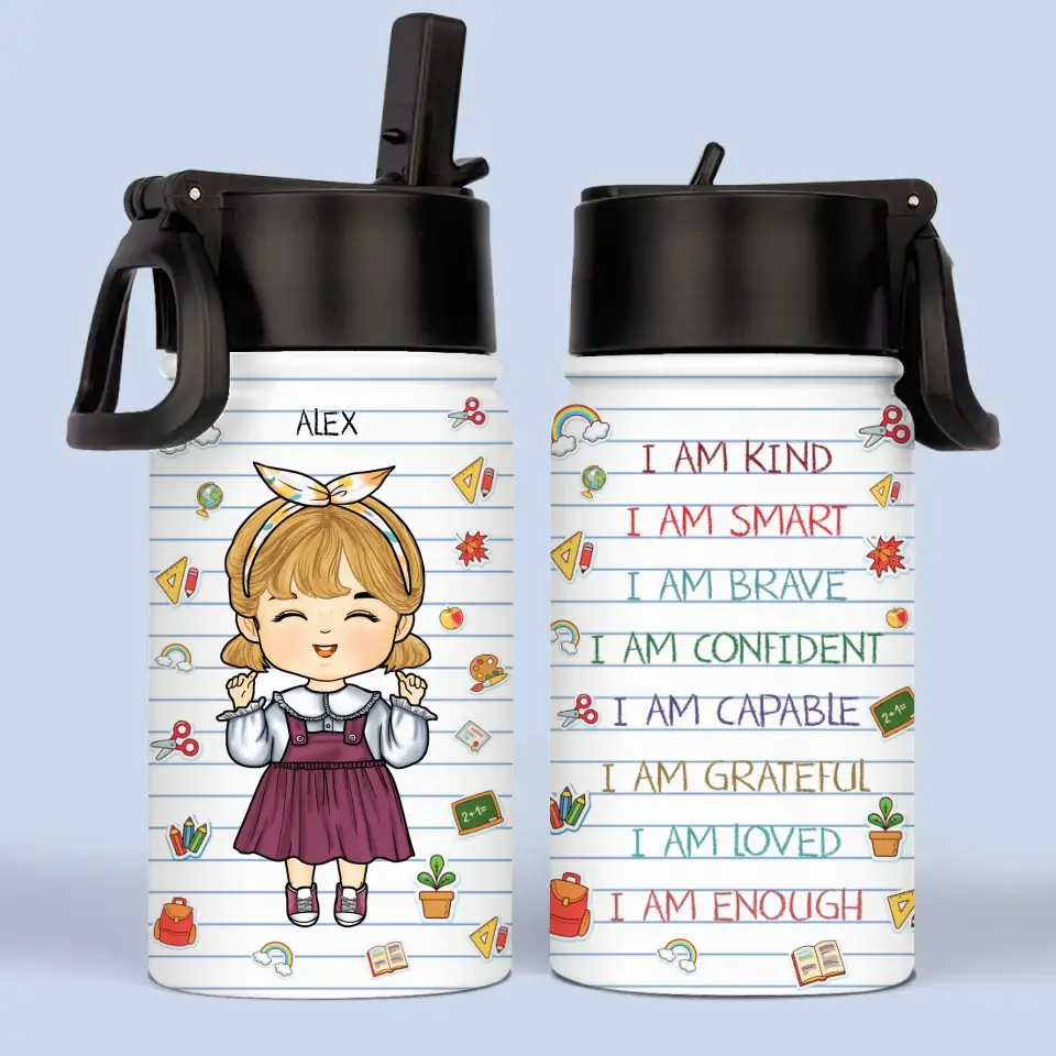 Je suis aimé - Bouteille d'eau personnalisée pour enfant - Cadeau de rentrée scolaire pour enfant et petit-enfant
