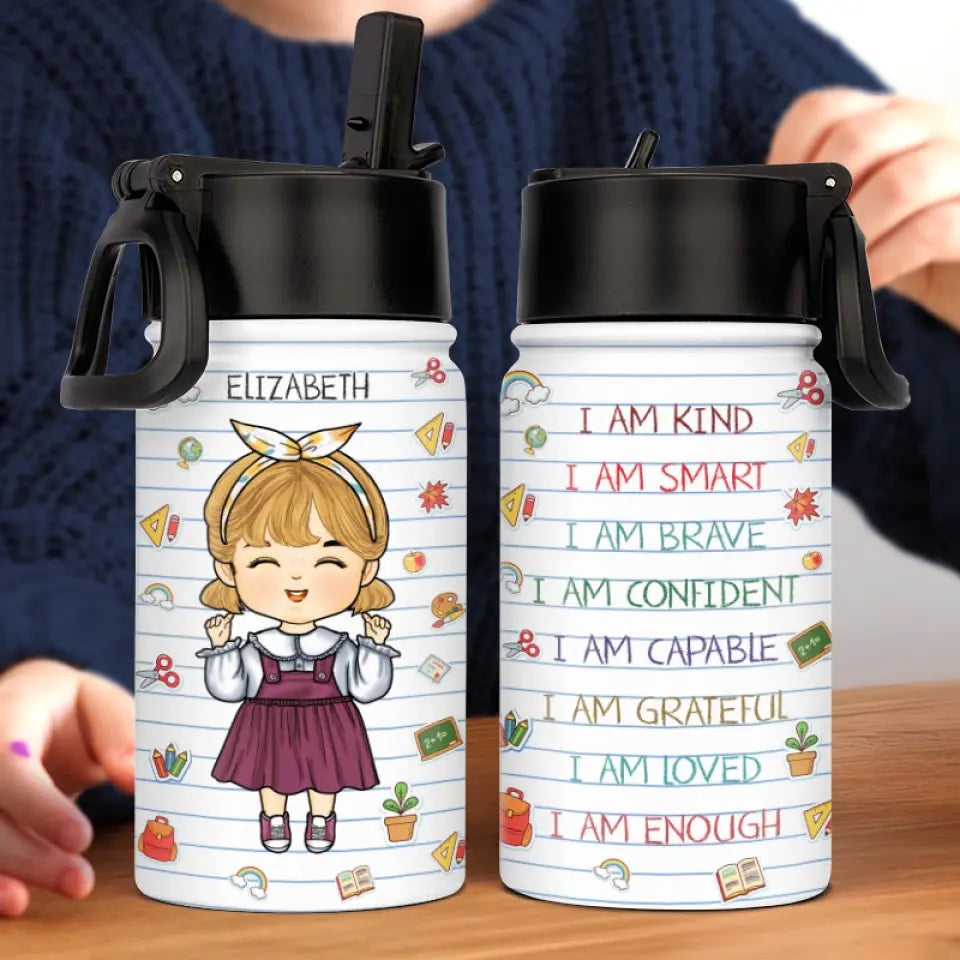 Je suis aimé - Bouteille d'eau personnalisée pour enfant - Cadeau de rentrée scolaire pour enfant et petit-enfant