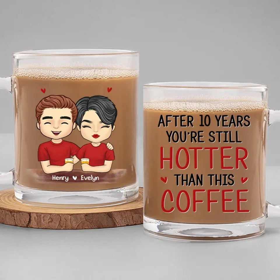 Tasse en verre personnalisée « Plus chaud que ce café » pour couple – Cadeau pour mari et femme, anniversaire