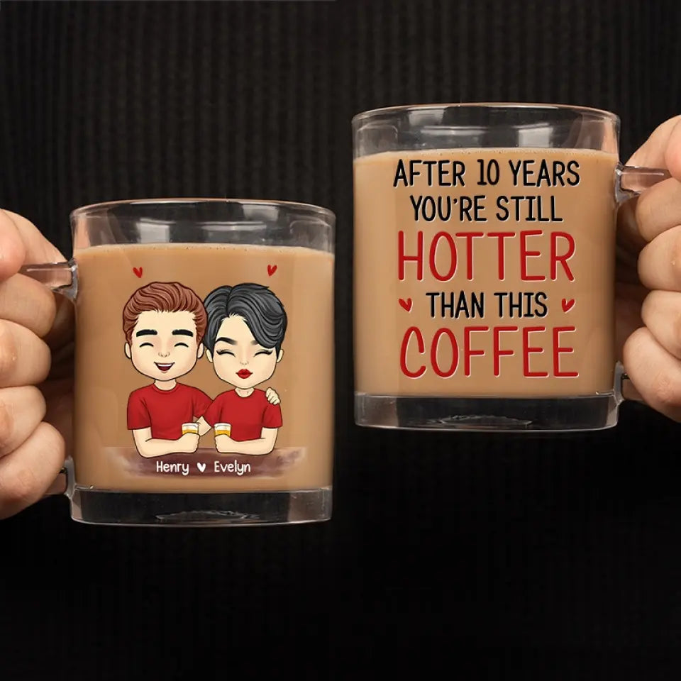 Tasse en verre personnalisée « Plus chaud que ce café » pour couple – Cadeau pour mari et femme, anniversaire