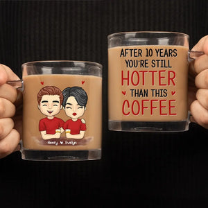 Tasse en verre personnalisée « Plus chaud que ce café » pour couple – Cadeau pour mari et femme, anniversaire
