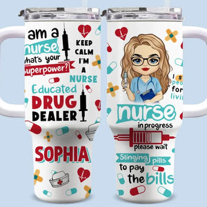 Les infirmières sont au cœur des soins de santé - Gobelet personnalisé en acier inoxydable de 1 133 ml avec poignée pour infirmière - Cadeau de remerciement et d'appréciation, vie d'infirmière