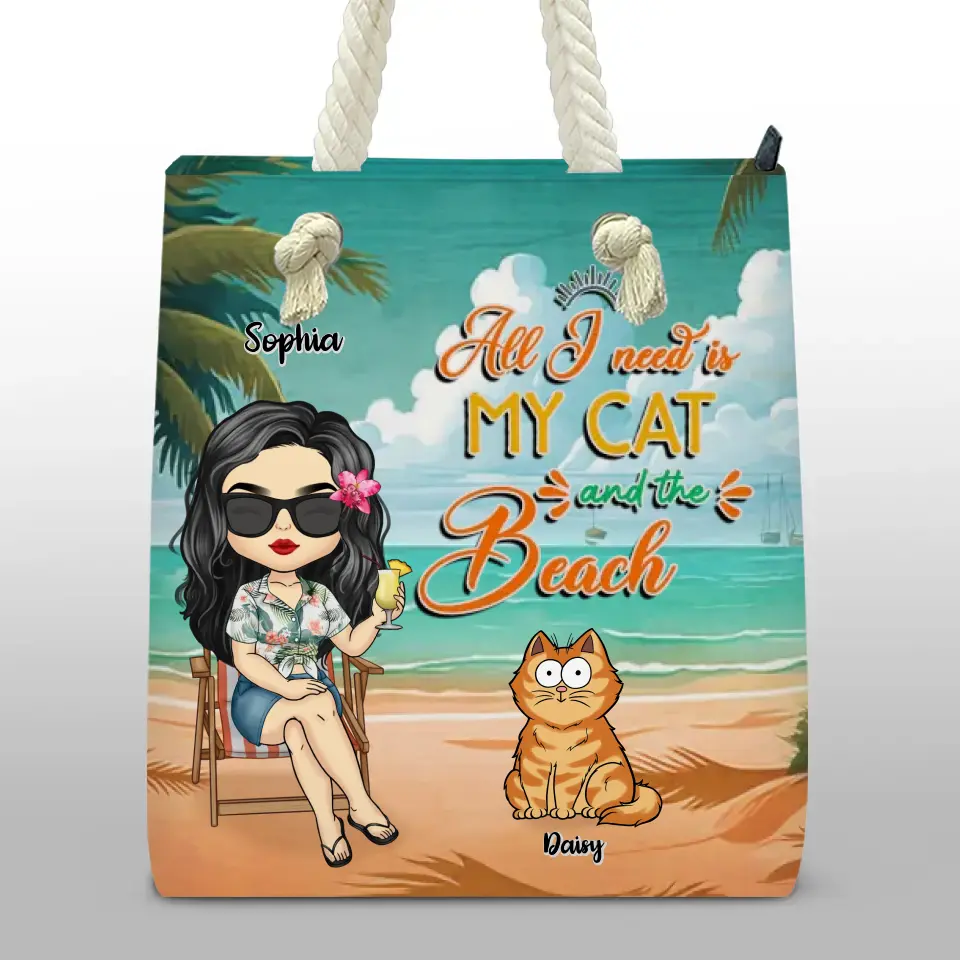 Tout ce dont j'ai besoin, ce sont mes petits animaux à fourrure ! Sac de plage personnalisé pour chien et chat ! Cadeau de vacances d'été pour les propriétaires et les amoureux des animaux.