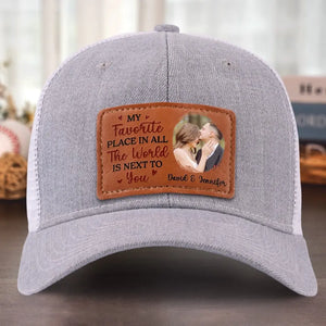 Photo personnalisée « Tu es mon endroit préféré » – Chapeau en cuir personnalisé pour couple – Cadeau pour mari et femme, anniversaire