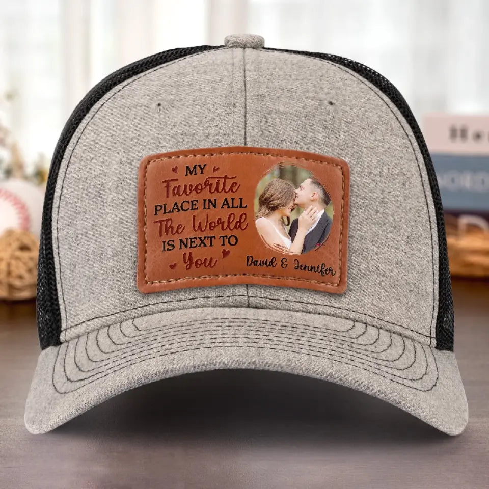 Photo personnalisée « Tu es mon endroit préféré » – Chapeau en cuir personnalisé pour couple – Cadeau pour mari et femme, anniversaire