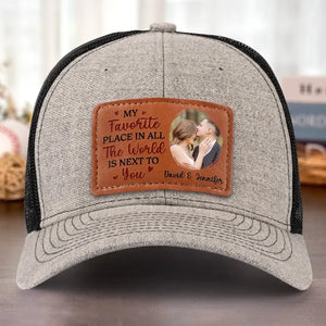 Photo personnalisée « Tu es mon endroit préféré » – Chapeau en cuir personnalisé pour couple – Cadeau pour mari et femme, anniversaire