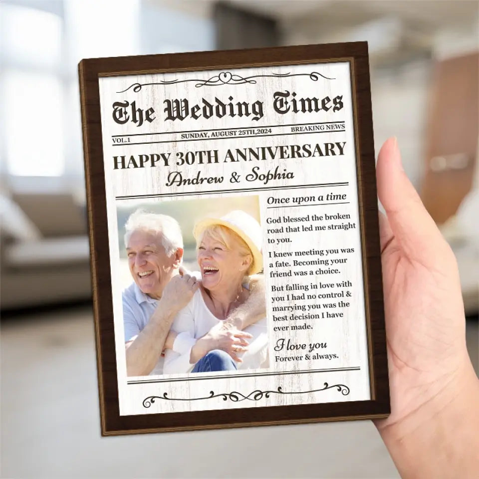 Photo personnalisée « Retomber amoureux » – Plaque en bois personnalisée à 2 couches avec support pour couple – Cadeau pour mari et femme, anniversaire