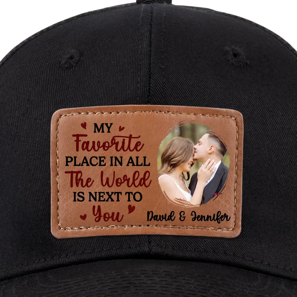 Photo personnalisée « Tu es mon endroit préféré » – Chapeau en cuir personnalisé pour couple – Cadeau pour mari et femme, anniversaire