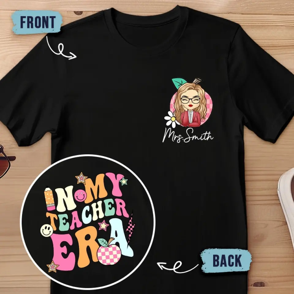 Enseigner, c'est apprendre deux fois plus - T-shirt unisexe personnalisé imprimé recto verso - Cadeau pour enseignant