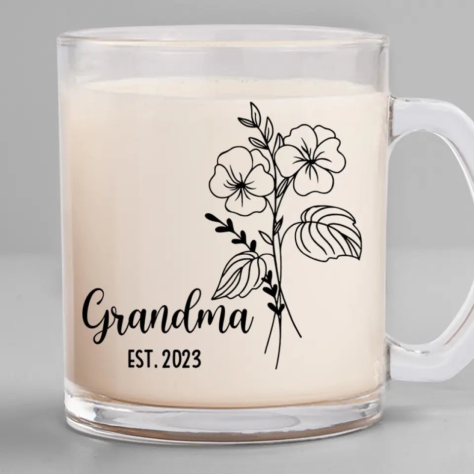 Une grand-mère, câlins chaleureux et doux souvenirs - Tasse en verre personnalisée pour la famille - Cadeau pour maman et grand-mère
