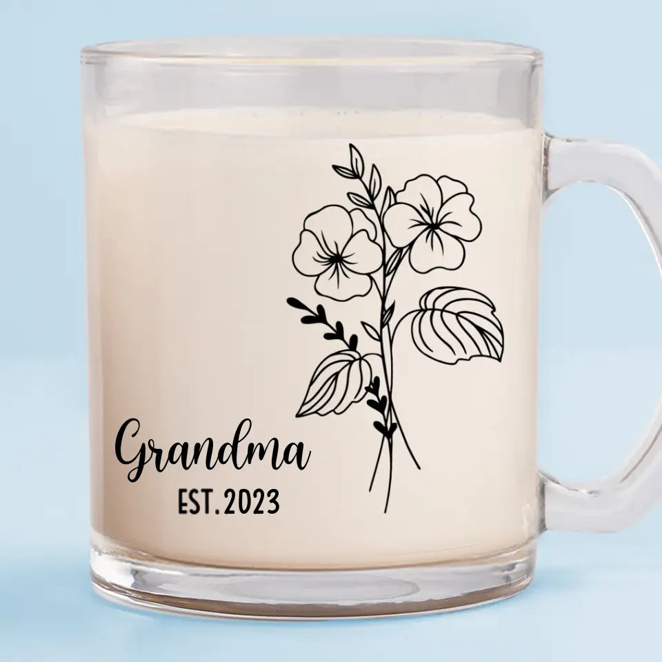 Une grand-mère, câlins chaleureux et doux souvenirs - Tasse en verre personnalisée pour la famille - Cadeau pour maman et grand-mère