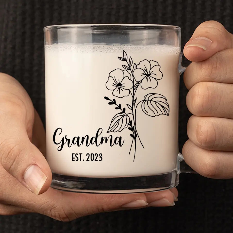 Une grand-mère, câlins chaleureux et doux souvenirs - Tasse en verre personnalisée pour la famille - Cadeau pour maman et grand-mère