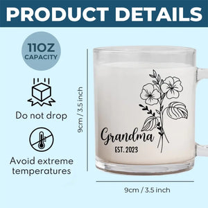 Une grand-mère, câlins chaleureux et doux souvenirs - Tasse en verre personnalisée pour la famille - Cadeau pour maman et grand-mère