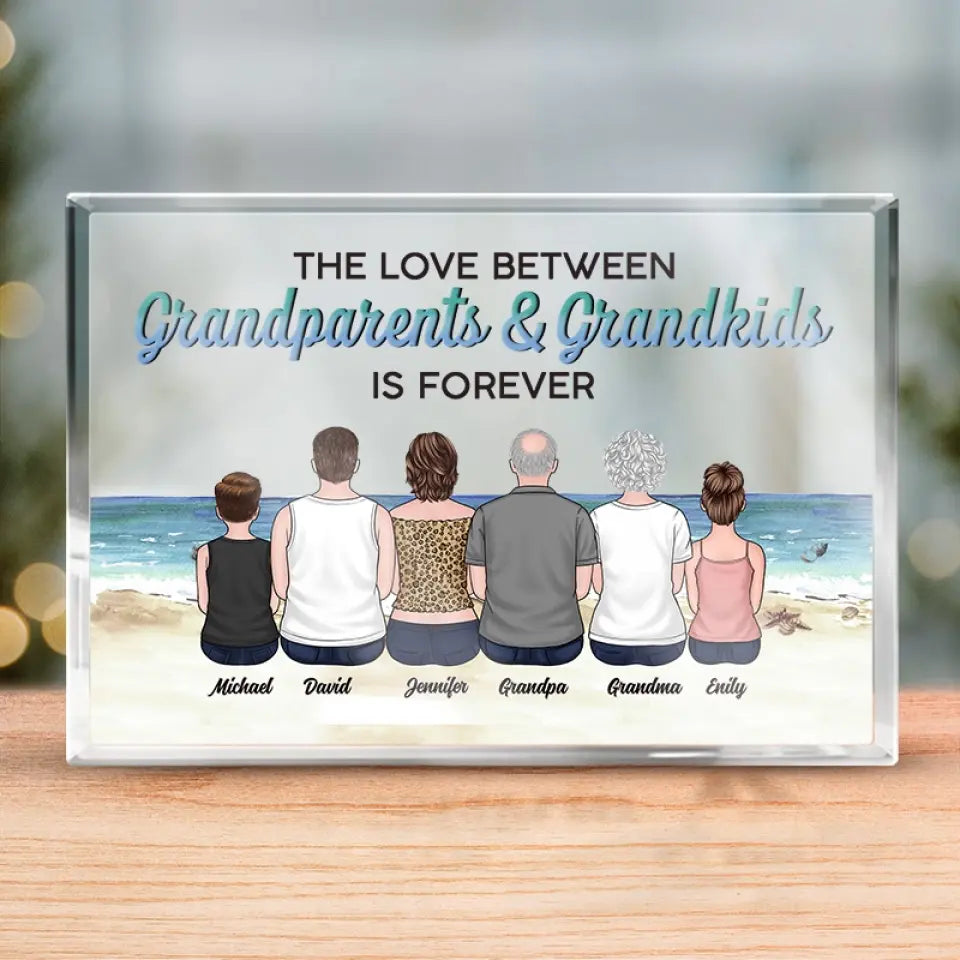 L'amour entre grands-parents et petits-enfants ne connaît pas de distance - Plaque rectangulaire en acrylique personnalisée pour la famille - Cadeau pour les membres de la famille