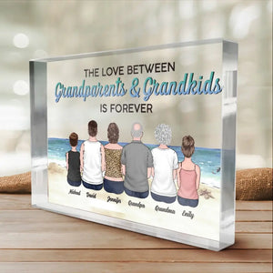 L'amour entre grands-parents et petits-enfants ne connaît pas de distance - Plaque rectangulaire en acrylique personnalisée pour la famille - Cadeau pour les membres de la famille