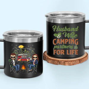 La vie est meilleure autour d'un feu de camp - Gobelet personnalisé en acier inoxydable de 14 oz avec poignée - Cadeau pour couple, mari, femme, amoureux du camping