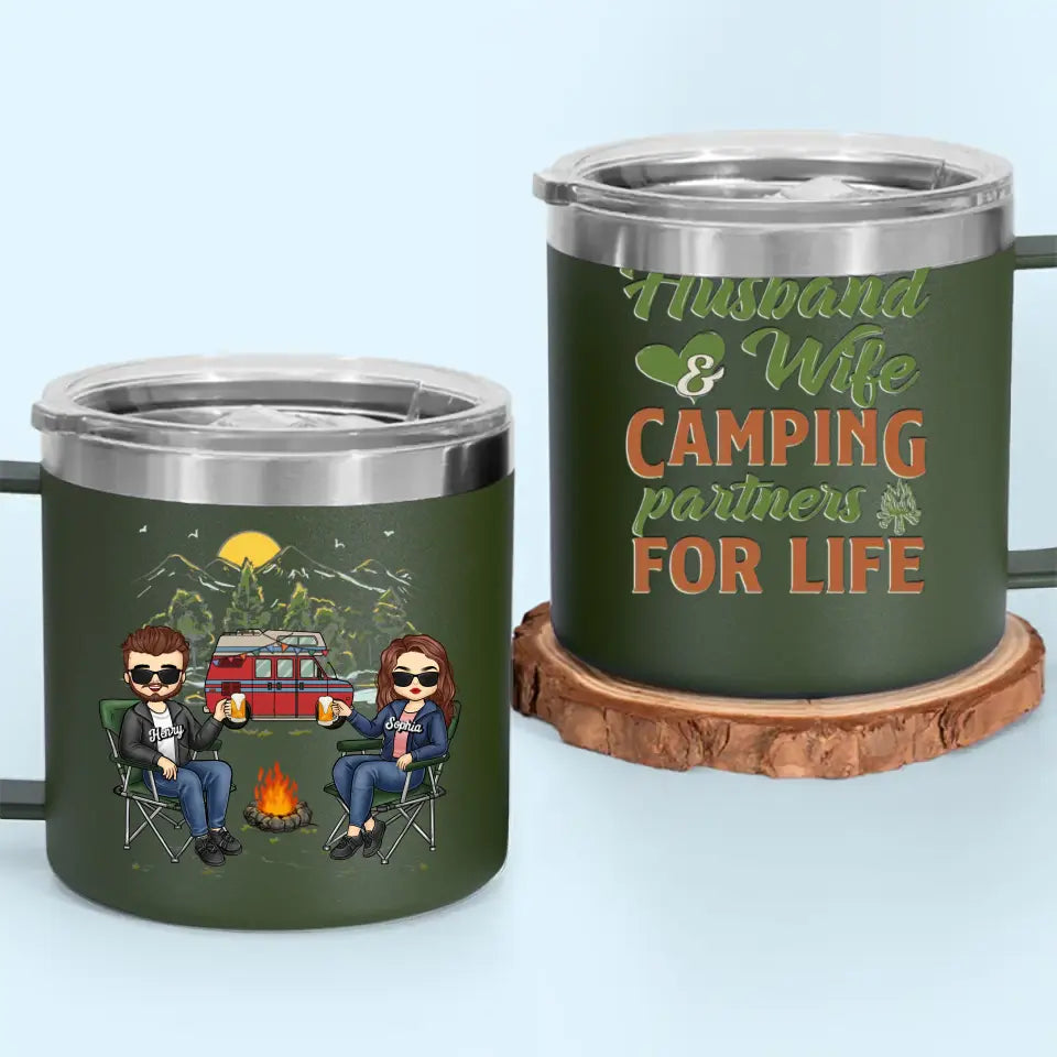 La vie est meilleure autour d'un feu de camp - Gobelet personnalisé en acier inoxydable de 14 oz avec poignée - Cadeau pour couple, mari, femme, amoureux du camping