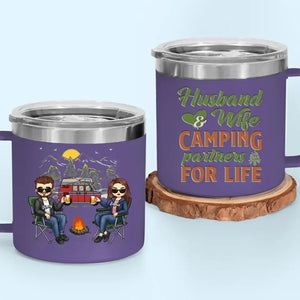 La vie est meilleure autour d'un feu de camp - Gobelet personnalisé en acier inoxydable de 14 oz avec poignée - Cadeau pour couple, mari, femme, amoureux du camping