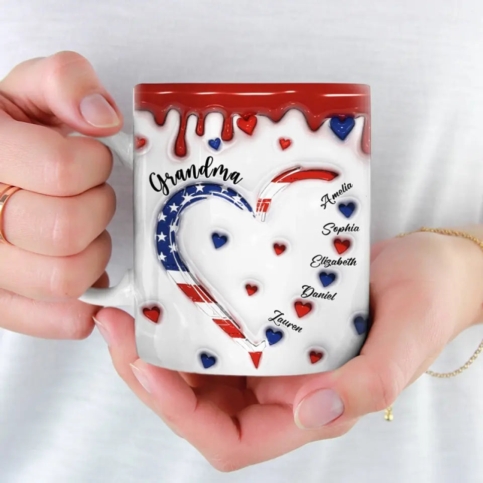 Le cœur de grand-mère déborde d'amour sans limites - Mug personnalisé imprimé effet gonflé 3D pour la famille - Cadeau pour maman, grand-mère