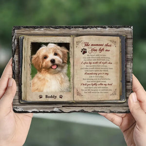 Photo personnalisée : « Je ne suis plus à mes côtés, mais je suis à jamais dans mon cœur » – Pierre commémorative rectangulaire personnalisée avec support – Cadeau de condoléances pour les propriétaires et les amoureux des animaux