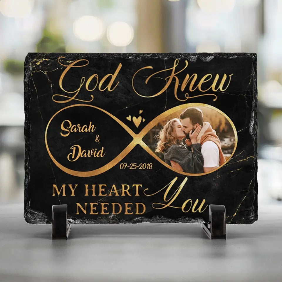 Photo personnalisée « Dieu savait que mon cœur avait besoin de toi » - Pierre rectangulaire personnalisée avec support pour couple - Cadeau pour mari et femme, anniversaire