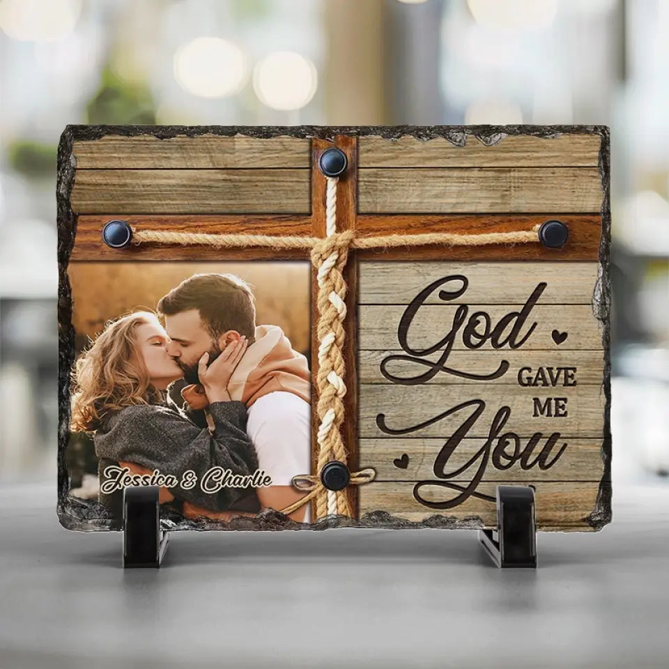 Photo personnalisée « Dieu m'a donné toi » – Pierre rectangulaire personnalisée avec support pour couple – Cadeau pour mari et femme, anniversaire