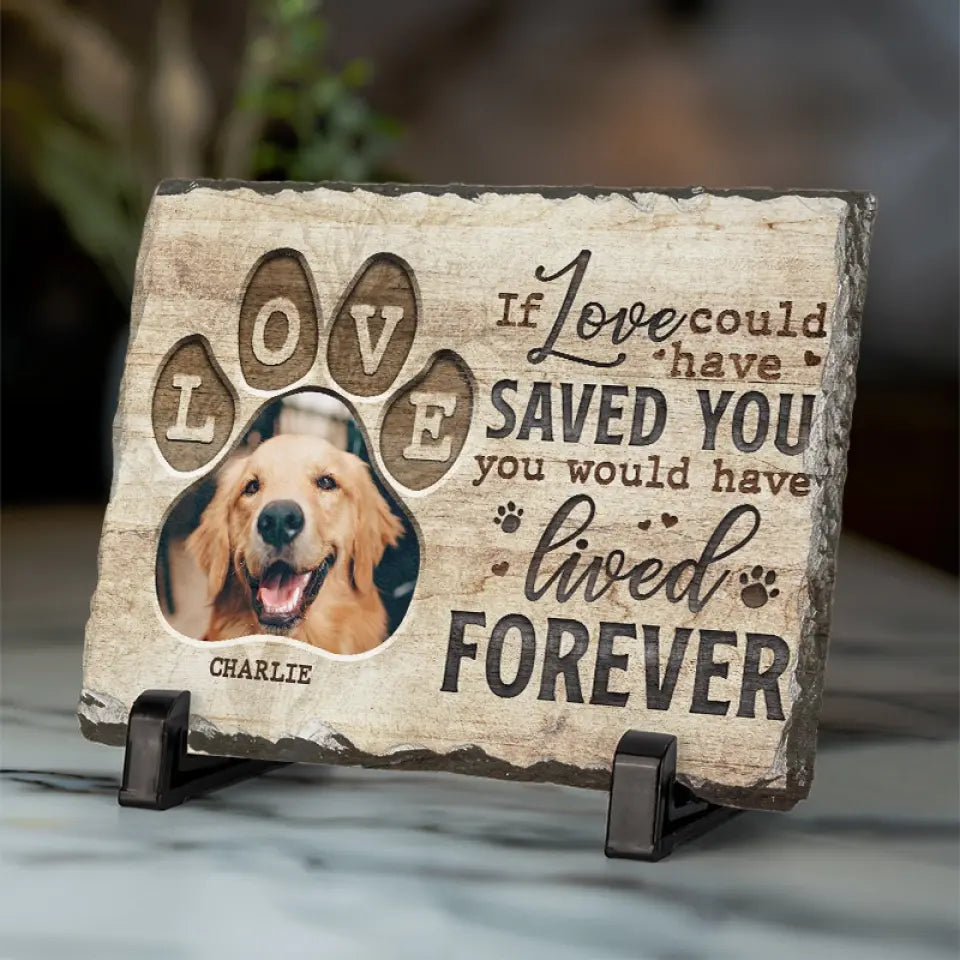 Photo personnalisée que vous avez laissée sur nos cœurs - Pierre commémorative rectangulaire personnalisée avec support - Cadeau de condoléances pour les propriétaires d'animaux et les amoureux des animaux