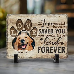 Photo personnalisée que vous avez laissée sur nos cœurs - Pierre commémorative rectangulaire personnalisée avec support - Cadeau de condoléances pour les propriétaires d'animaux et les amoureux des animaux