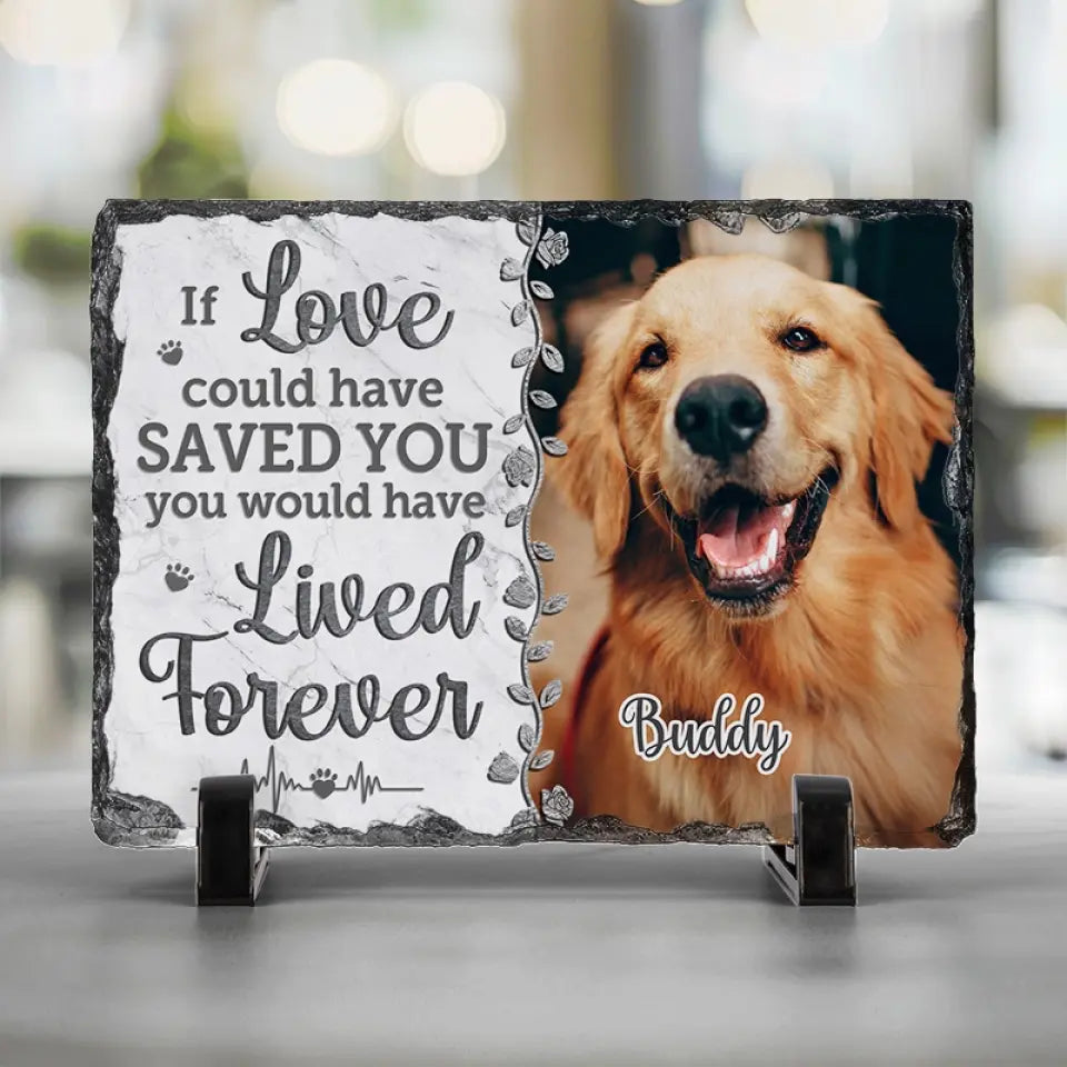 Photo personnalisée « Un battement de cœur à mes pieds » – Pierre commémorative rectangulaire personnalisée avec support – Cadeau de condoléances pour les propriétaires et les amoureux des animaux