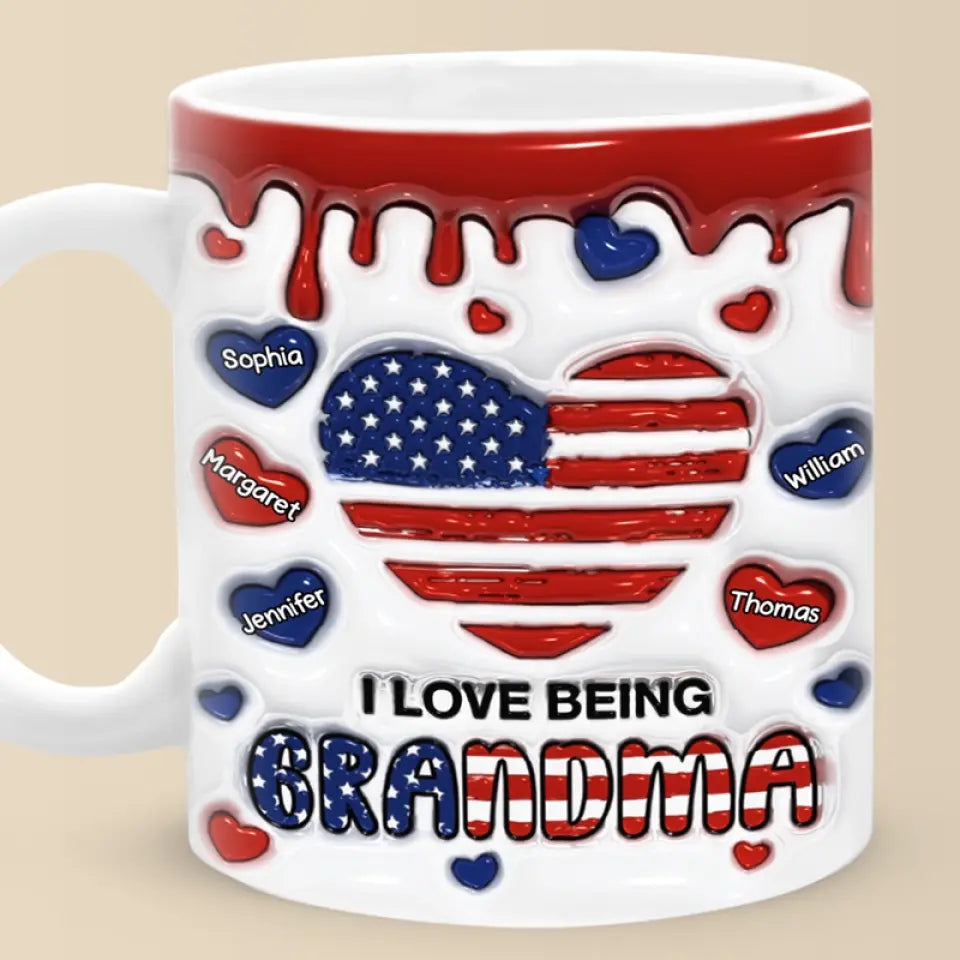 J'aime être grand-mère - Mug personnalisé 3D avec effet gonflé - Cadeau pour maman et grand-mère