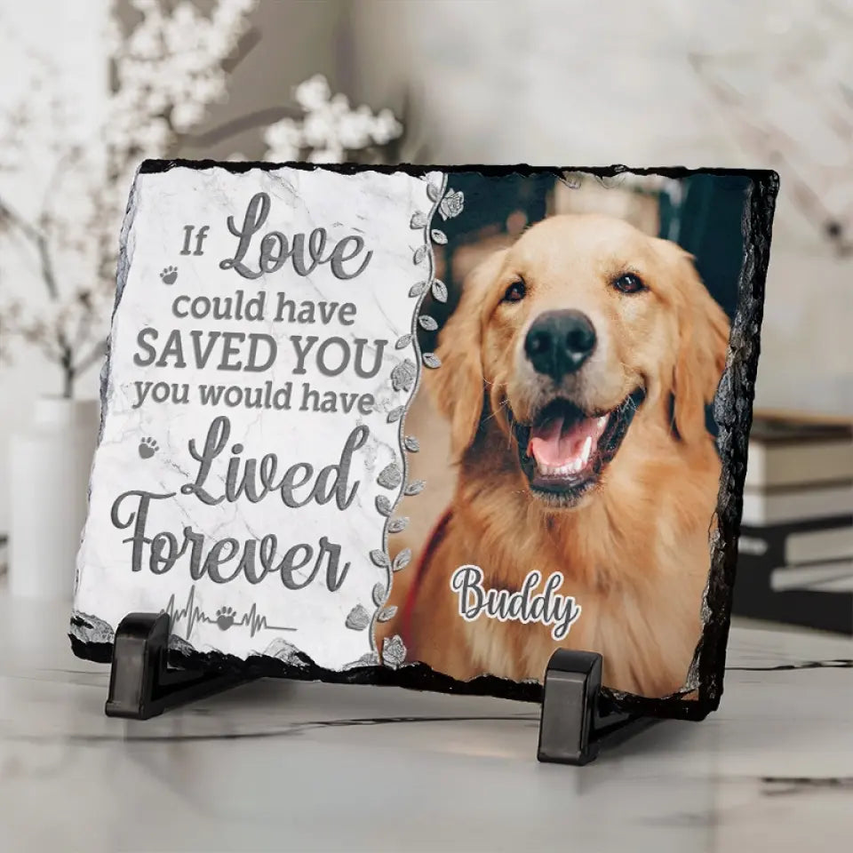 Photo personnalisée « Un battement de cœur à mes pieds » – Pierre commémorative rectangulaire personnalisée avec support – Cadeau de condoléances pour les propriétaires et les amoureux des animaux