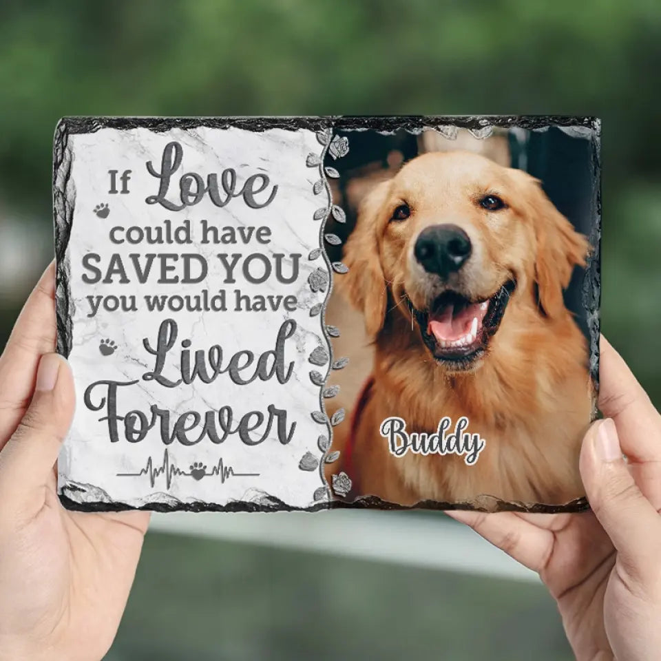 Photo personnalisée « Un battement de cœur à mes pieds » – Pierre commémorative rectangulaire personnalisée avec support – Cadeau de condoléances pour les propriétaires et les amoureux des animaux