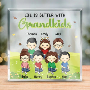 La vie est meilleure avec ses petits-enfants - Plaque acrylique carrée personnalisée pour la famille - Cadeau pour petits-enfants