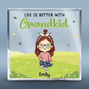 La vie est meilleure avec ses petits-enfants - Plaque acrylique carrée personnalisée pour la famille - Cadeau pour petits-enfants