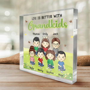 La vie est meilleure avec ses petits-enfants - Plaque acrylique carrée personnalisée pour la famille - Cadeau pour petits-enfants