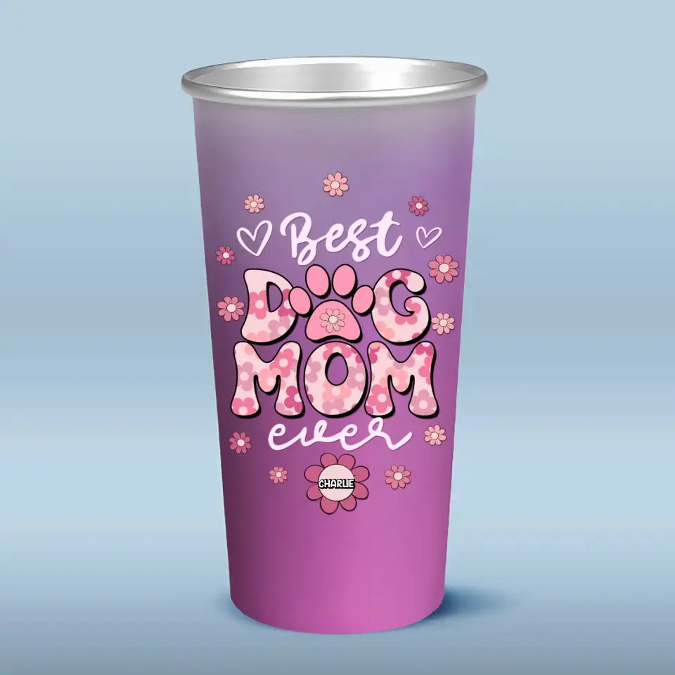 Meilleure maman de chien au monde - Tasse personnalisée en aluminium à changement de couleur - Cadeau pour propriétaires et amoureux des animaux