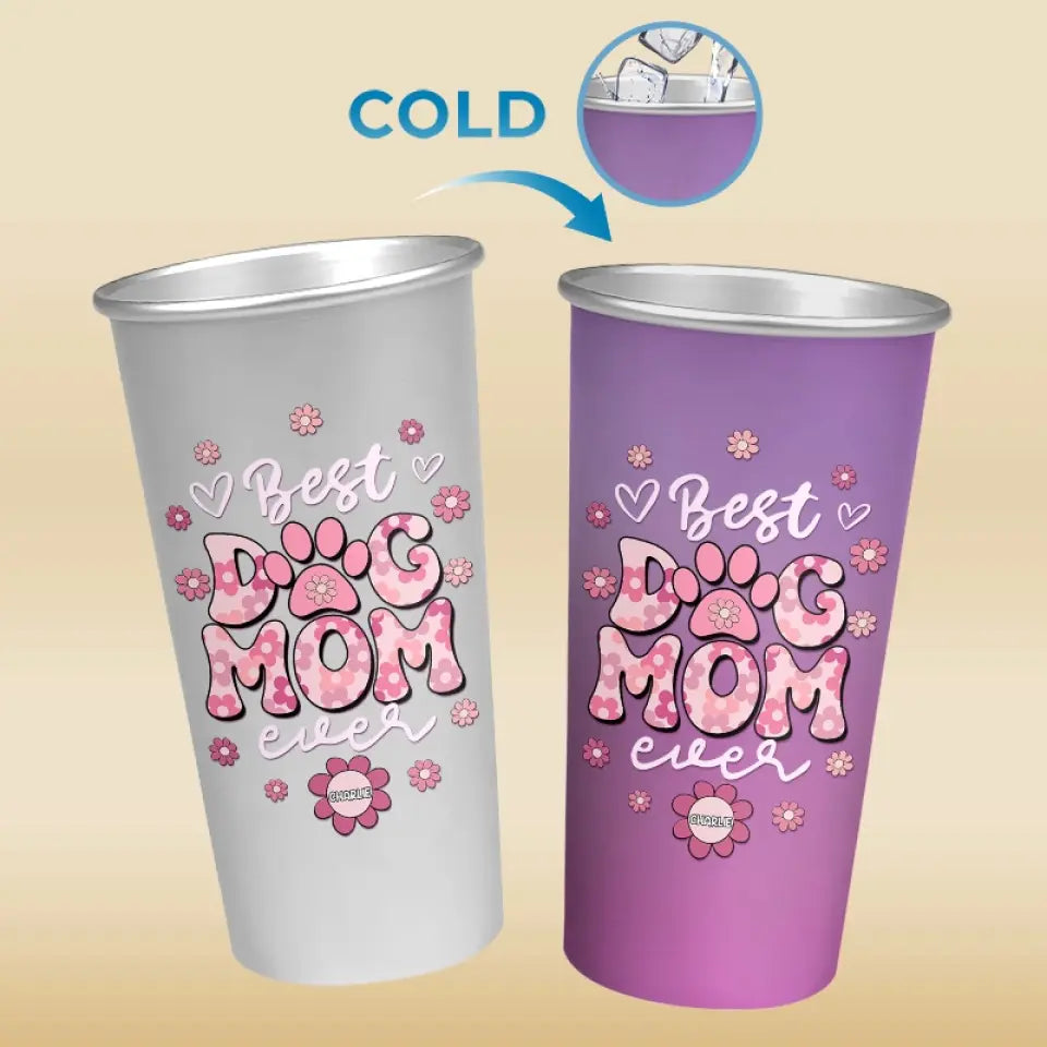 Meilleure maman de chien au monde - Tasse personnalisée en aluminium à changement de couleur - Cadeau pour propriétaires et amoureux des animaux