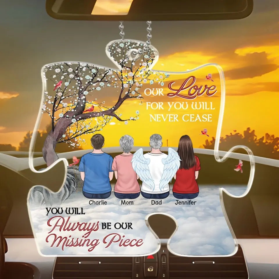 Notre amour éternel pour toi - Ornement de voiture personnalisé commémoratif - Forme personnalisée en acrylique - Cadeau de condoléances pour les membres de la famille