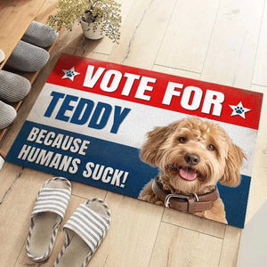 Tapis décoratif personnalisé avec photo « Plus de friandises, moins d'écureuils » pour chien et chat – Cadeau de pendaison de crémaillère pour propriétaires et amoureux des animaux