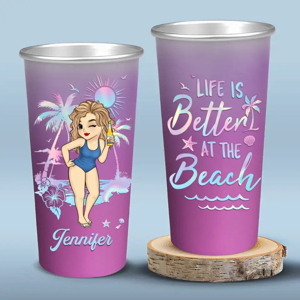 La plage m'appelle et je dois y aller - Tasse personnalisée en aluminium changeant de couleur - Cadeau pour vous-même, vos meilleurs amis, vos meilleures amies, vos sœurs